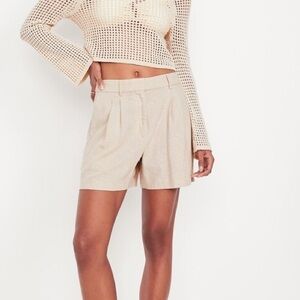Old Navy Taylor Linen Blend Trouser Shorts Sz XL Extra High Waist Beige 5”
